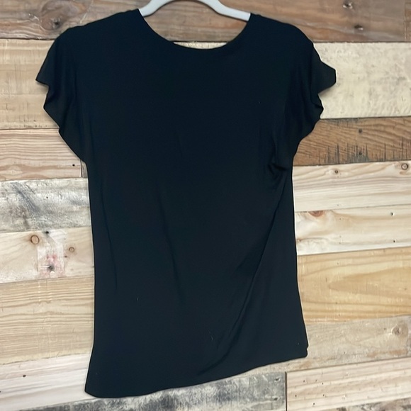 T Tahari size medium black ruffle short sleeve soft and stretchy blouse top - Picture 8 of 8